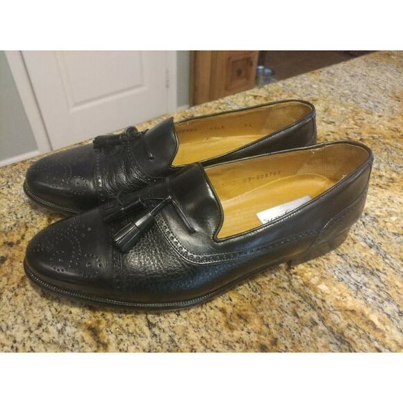 MEZLAN HAVANA MENS TASSLE LOAFER DRESS SHOES SIZE 9.5 M CAP TOE LEATHER BLACK - Picture 2 of 12